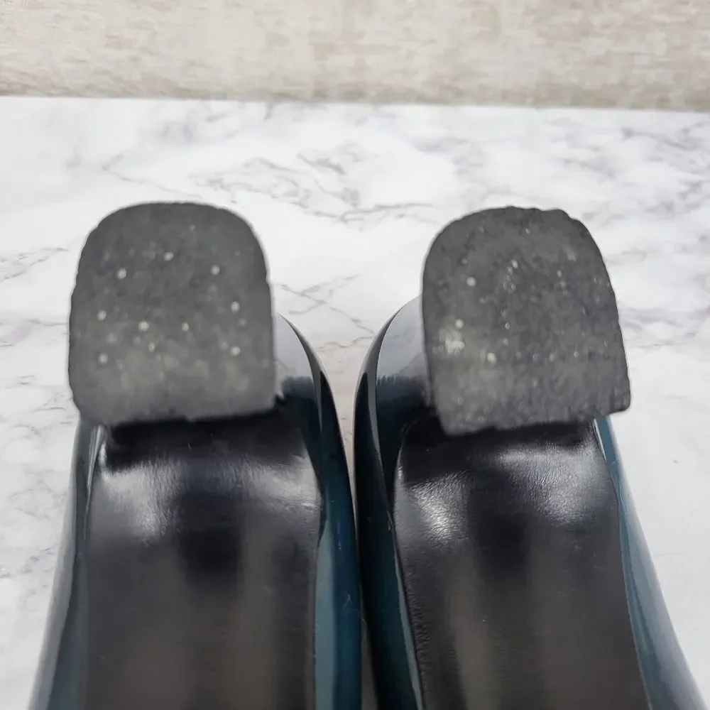 Julianelli Vintage Dark Teal Pumps Capital Avant Garde Style Glam Kitten Heels